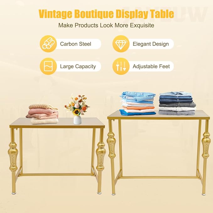 Retail Display Tables Gold Boutique Nesting Tables | 2 Piece Set, Vintage Display Table, Clothing Shoes Display Shelf, For Retail Stores, Carbon Steel