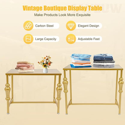 Retail Display Tables Gold Boutique Nesting Tables | 2 Piece Set, Vintage Display Table, Clothing Shoes Display Shelf, For Retail Stores, Carbon Steel