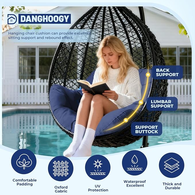 DANGHOOGY Egg Chair Cushion, Waterproof Outdoor Egg Replacement Cushions, Patio Chair Cushions for Outdoor Funiture, Thickened Hanging Chair Cushion, 35x47x7 Inches (Navy)