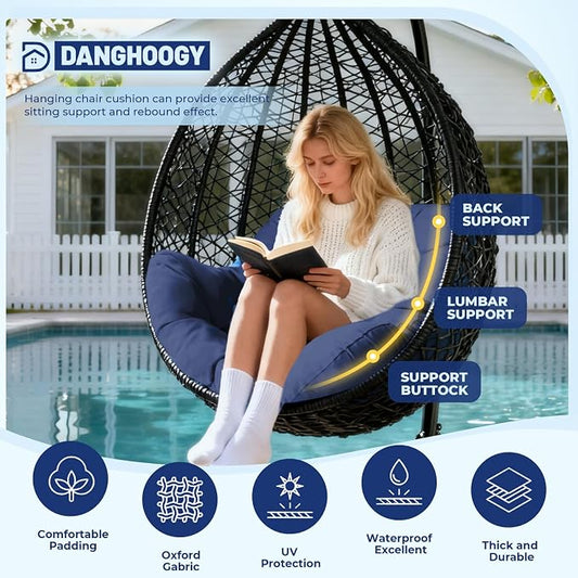 DANGHOOGY Egg Chair Cushion, Waterproof Outdoor Egg Replacement Cushions, Patio Chair Cushions for Outdoor Funiture, Thickened Hanging Chair Cushion, 35x47x7 Inches (Navy)