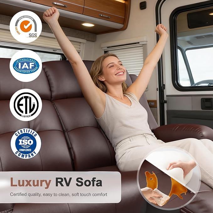 Reclining Loveseat, 55.1" RV PU Leather Wall Hugger Recliner Love Seats Sofa with Charging Station, Removable Armrest, Cup Holder, Double Recliners Couch, Manual Love Seat for Living Room