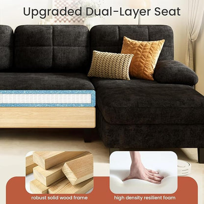KKL U-Shaped Sectional Couch for Living Room, 112" Sectional Sofa | Modern Sofa with Double Chaise Deep Seat Couches for Living Room, Apartment, Office, Black