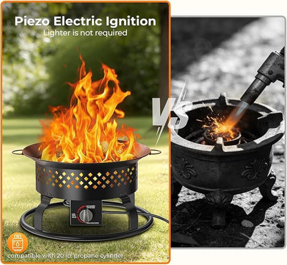 Electactic 19" Square Smokeless Propane Fire Pit Table, 50,000 BTU Portable Outdoor Patio Heater with Lava Rocks, Glass Wind Guard & Cover for Deck, Backyard, Garden, Camping (Black)