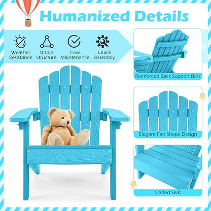 Costzon Kids Adirondack Chair, All-Weather HIPS Toddler Outdoor Chair, Wooden Textured Plastic Fire Pit Chair, Kids Patio Chair for Backyard Lawn Garden, Fits Children Age 3-7 Years (1, Turquoise)