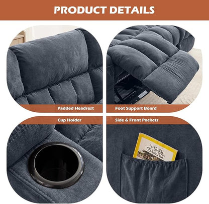 MAHOMICO Recliner Sofa with Cup Holders for Living Room 3 Seat Manual Oversized Recliner Chiar with Ergonomic, Side Pocket for Adult
