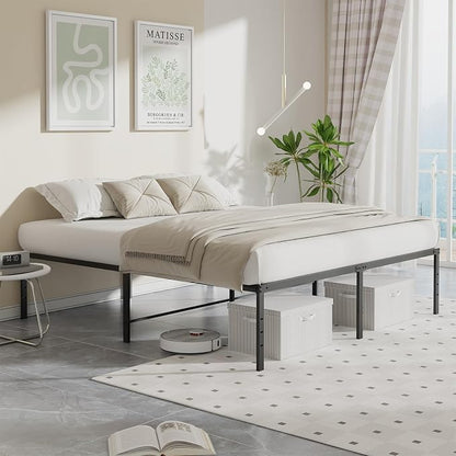 DUMOS King Size 16 Inch Bed Frame - Metal Platform Bed Frame Mattress Foundation with Steel Slat Support, No Box Spring Needed, Storage Space Under Base, Easy Assembly, Black