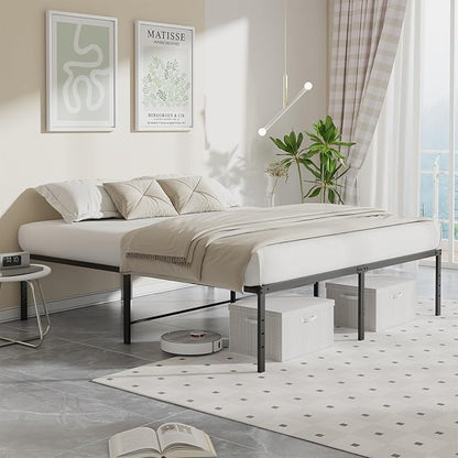 Sweetcrispy King Size 16 Inch Platform Bed Frame, Heavy Duty Metal Foundation Frame, Noise-Free Sturdy Steel Slats, Underbed Storage, No Box Spring Needed, Quick Setup