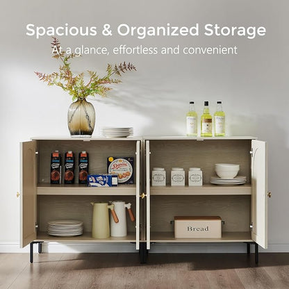 IFGET Modern Buffet Cabinet with Storage, 123.5" W Fluted Arched Sideboard Cabinet w/Adjustable Shelves, Wooden Modular Coffee Bar for Dining Room, Kitchen, Living Room, Entryway, Cream