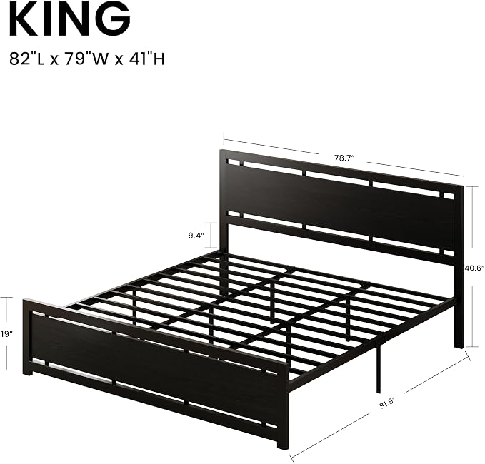 LIKIMIO King Bed Frame with Headboard and Footboard, Metal Strong Supports, Easy Assembly, Noise-Free, No Box Spring Needed, Black