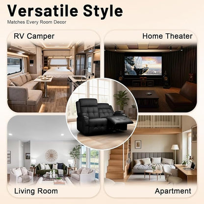 Reclining Loveseat, Wall-Hugger Loveseat Recliner Design with USB/Type C Charging & Storage & Cupholder, Pebble-Weave Fabric Recliner Sofa Couch for Living Room, Home Theater & RV Use