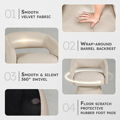 Lexicon 360 Degree Swivel Accent Chair, Modern Comfy Velvet Round Barrel Chair, Open Back, Plush Foam Cushions, Metal Swivel Base for Living Room/Bedroom/Office/Small Spaces, Taupe