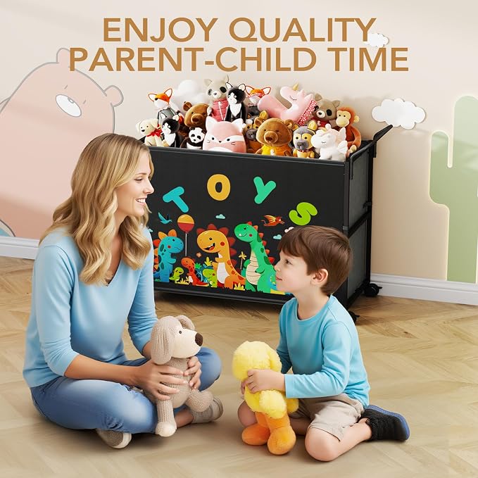 BBLIKE Toy Box for Kids - 200L Extra Large Toy Chest Storage with Wheels for Boys and Girls, Toy Organizer Bin for Stuffed Animals, Toy Basket for Bedroom, Nursery, Living Room, Playroom, Black