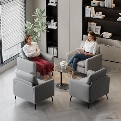 TYBOATLE Accent Chairs Set of 2, Faux Leather Chairs, Mid Century Modern Comfy Living Room Chairs, Cozy Office Reading Chair, Reception Armchairs for Office, Bedroom, Waiting Room (Grey) (2)