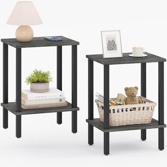 TUTOTAK End Table, Set of 2, Side Table, Nightstand, 2-Tier Storage Shelf, Sofa Table for Small Space, Living Room, Bed Room, Charcoal Grey TB01BY035(2PCS)