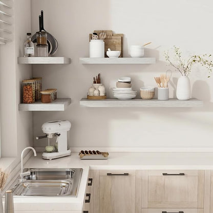 Vivelove 12 Deep Floating Shelves for Wall, 40 Inch Shelves for Room Wall Mounted, 2" Thick Floating Shelf for Living Room Bedroom Bathroom Kitchen Laundry Room, Set of 2 White Birch