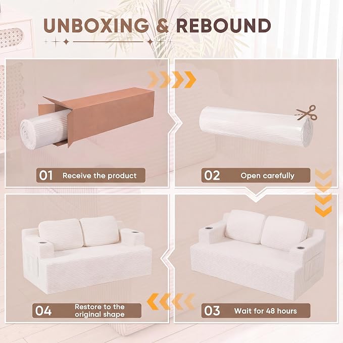 Homall 67” Cloud Couch Sofa 2 Seater Comfy Upholstered Loveseat Floor Sofa with High Density Memory Foam, No Assembly Required, Boneless Couch for Bedroom Living Room (White, Loveseat)