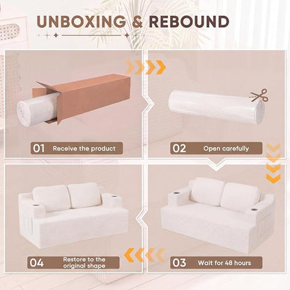 Homall 67” Cloud Couch Sofa 2 Seater Comfy Upholstered Loveseat Floor Sofa with High Density Memory Foam, No Assembly Required, Boneless Couch for Bedroom Living Room (White, Loveseat)