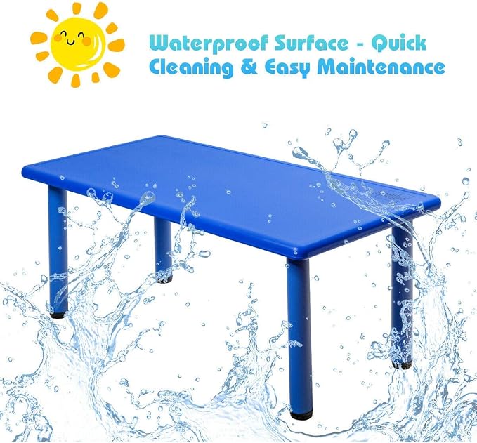 Costzon 47 x 23.5 Inch Rectangular Kids Table, Children School Activity Table for Reading Drawing Dining Playing, Multifunctional Plastic Table w/Steel Pipe, Toddler Furniture for Boys & Girls (Blue)