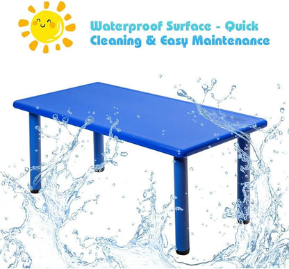 Costzon 47 x 23.5 Inch Rectangular Kids Table, Children School Activity Table for Reading Drawing Dining Playing, Multifunctional Plastic Table w/Steel Pipe, Toddler Furniture for Boys & Girls (Blue)