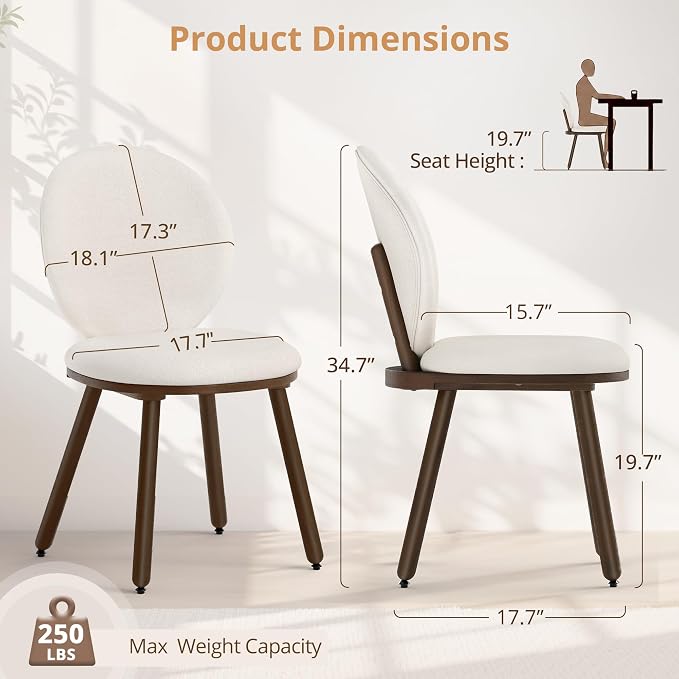 LUE BONA Dining Chairs Set of 4, Upholstered Fabric Kitchen Chairs with Dual-Spine Backrest, Kitchen Chair with Solid Wood Legs and Ergonomic Curved Seat, Easy Assembly for Kitchen Dining Room, White