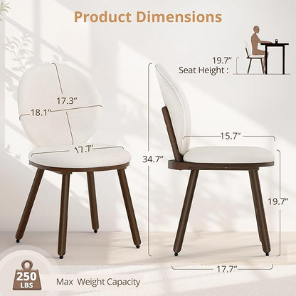 LUE BONA Dining Chairs Set of 6, Upholstered Fabric Chairs with Dual-Spine Backrest, Kitchen Chairs with Solid Wood Legs and Ergonomic Curved Seat, Easy Assembly for Kitchen Dining Room, White