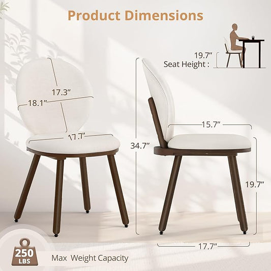 LUE BONA Dining Chairs Set of 6, Upholstered Fabric Chairs with Dual-Spine Backrest, Kitchen Chairs with Solid Wood Legs and Ergonomic Curved Seat, Easy Assembly for Kitchen Dining Room, White