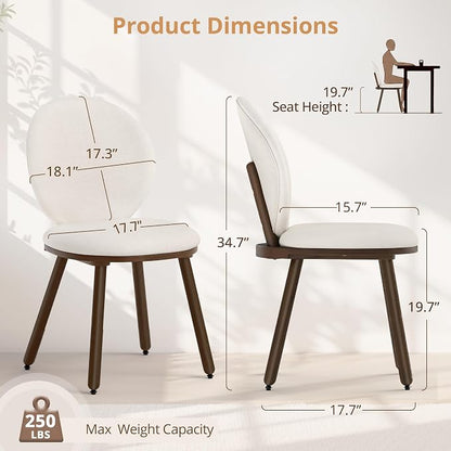 LUE BONA Dining Chairs Set of 2, Kitchen Chairs with Solid Wood Legs and Ergonomic Curved Seat,Upholstered Fabric Chairs with Dual-Spine Backrest, Easy Assembly for Kitchen Dining Room, White