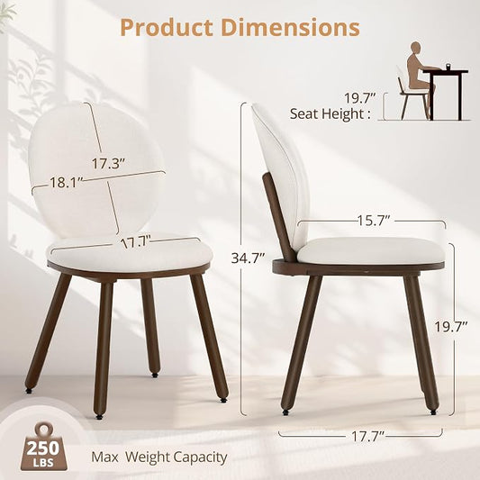 LUE BONA Dining Chairs Set of 2, Kitchen Chairs with Solid Wood Legs and Ergonomic Curved Seat,Upholstered Fabric Chairs with Dual-Spine Backrest, Easy Assembly for Kitchen Dining Room, White