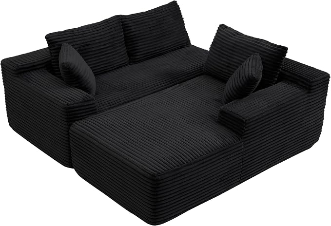 105-Inch L-Shaped Right Facing Corner Compressed Sofa Modular Sectional Boneless Cloud Sofa Floor Foam Couch with Chaise Lounge, Corduroy Corner Boneless Cloud Couch