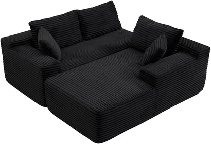105-Inch L-Shaped Right Facing Corner Compressed Sofa Modular Sectional Boneless Cloud Sofa Floor Foam Couch with Chaise Lounge, Corduroy Corner Boneless Cloud Couch