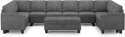 Belffin Oversized U Shaped Modular Sectional Couches for Living Room 10 Seater Modular Sofa Set with Storage Ottoman Large Sectional Couch with Cup Holder. Light Grey Sofa