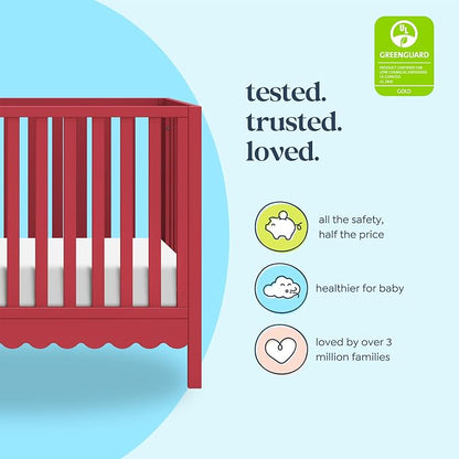 Davinci Sammy Scallop 4-in-1 Convertible Baby Crib, Strawberry Red | GREENGUARD Gold Certified, Converts to Toddler Bed & Daybed & Full-Size Bed, 4 Adjustable Mattress Heights - Easy to Assemble