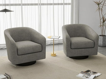 Swivel Accent Chairs Set of 2, Fabric Barrel Club Chair Upholstered Armchair for Living Room, Round Arm Chair Bedroom Single Sofa Reading Seat - Khaki