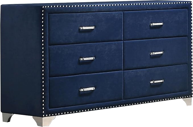 Coaster Home Furnishings Melody Modern Classic 5-Piece Bedroom Set Velvet Upholstered Queen Size Wingback Bed Frame 66-inch Headboard Pacific Blue 223371Q-S5