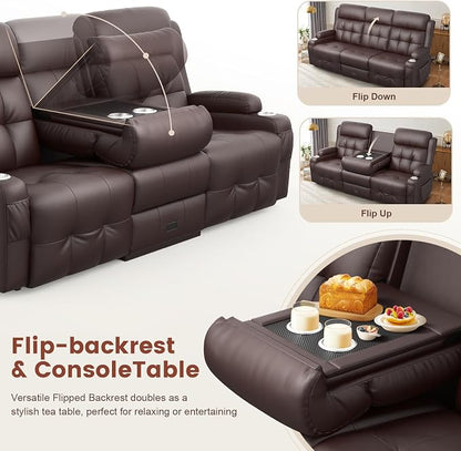 Loveseat Recliner, 3 Seater Massage Reclining Sofa Sets Heavy Weight Capacity, RV Loveseat Couch Clearance with Drop Down Table, Storage, Cup Holders, Wall Hugger Reclining Couch for Living Room