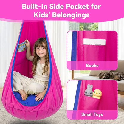 Y- STOP Kids Pod Swing Seat, Hanging Hammock Chair Swing with Inflatable Pillow, Sensory Swing Chair with Pocket for Outdoor and Indoor (Pink and Blue) pcs