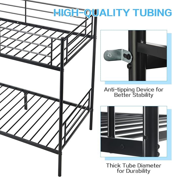 Bunk Bed Twin Over Twin with Ladders and Guardrail,Sturdy Literas Heavy Duty Metal Slats,400 lbs Capacity,No Spring Box Required,Black