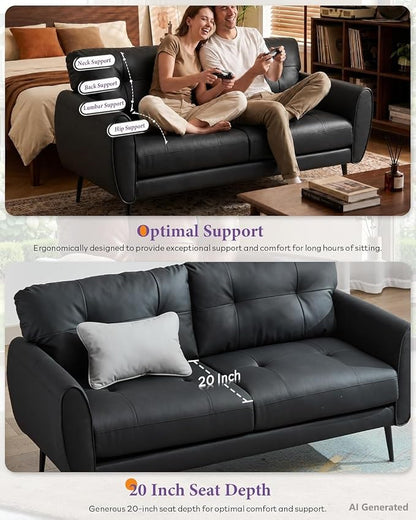 TYBOATLE Sofa Couch 61" Small Loveseat Couches for Living Room Leather Couch Mid Century Modern Tufted Mini Sofa Comfy Office 2 Seat Settee Love Seat for Small Spaces Bedroom (2, Black)