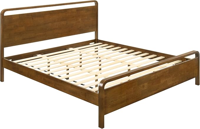 Roundhill Furniture Eldren Wood Bedroom Set, King Platform Bed with Two Nightstands in Walnut Finish