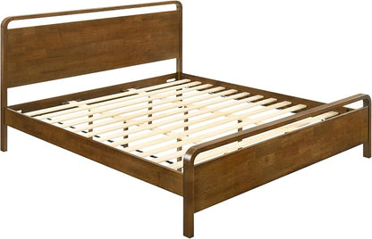 Roundhill Furniture Eldren Wood Bedroom Set, King Platform Bed with Two Nightstands in Walnut Finish