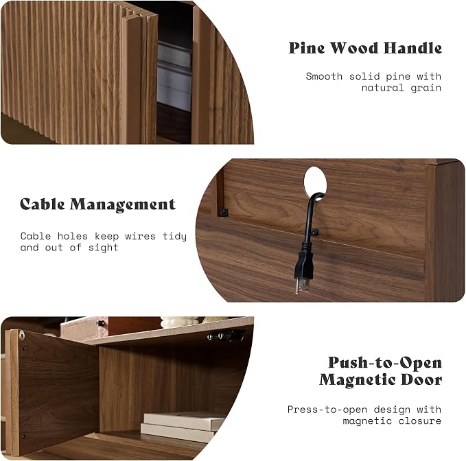 AMERLIFE 70" Fluted Wood TV Stand for TVs up to 80", Media Console Entertainment Center with Storage Cabinets for Living Room, Brown