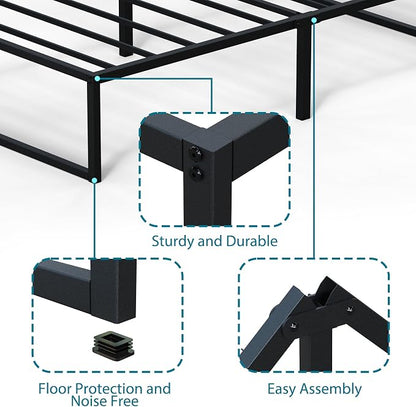 EMODA 14 Inch Narrow Twin Bed Frame 30x75, Heavy Duty Metal Platform No Box Spring Needed, Easy Assembly Noise Free, Black