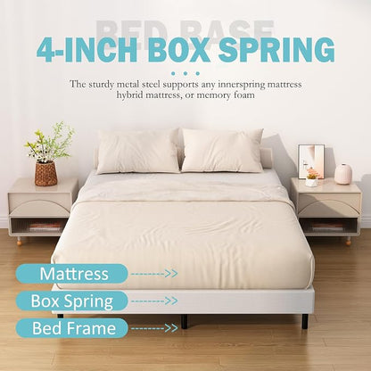 Upcanso Box Spring for Queen Bed Bed Base 4 inch, Low Profile Metal Queen Box Spring with Fabric Cover, 3000 Lbs Max Weight Capacity Mattress Foundation, Noise-Free, Easy Assembly