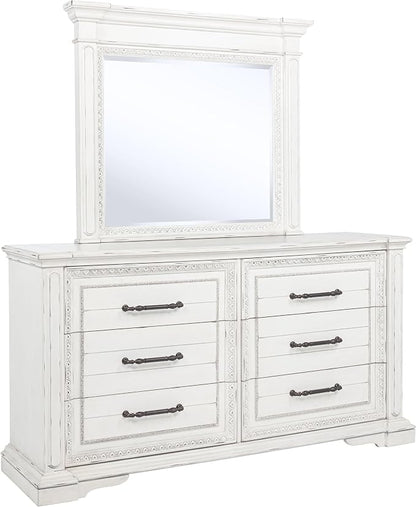 Coaster Home Furnishings - McKinney - Poplar Wood - 6-Drawer Dresser with 50-Inch Rectangular Mirror, Traditional Style, Jewelry Tray, and Antique Bronze Hardware - Bedroom - Vintage White - 215873M