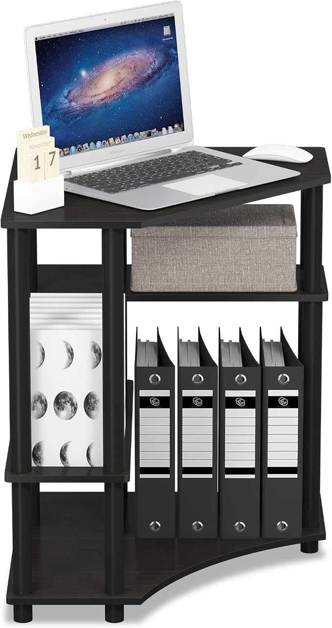Furinno TURN-N-TUBE Desk, Gaming Desk with Shelves, Corner Computer Desk with Shelves, Office Desk, Space Saving, For Home Office, Bedroom, Espresso
