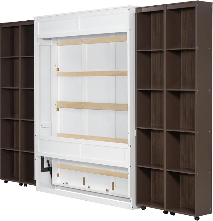 Queen Murphy Bed with Storage Doors, Space Saving Wall Bed Cabinet Hydraulic Lift Helps Raise and Lower the Bed, While Hidden Side Storage Keeps Bedding and Daily Essentials Organized