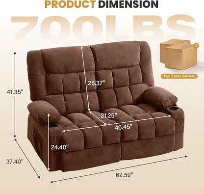 BOSMILLER Reclining Loveseat with Cup Holders for Living Room 2 Seat Manual Loveseat Recliner with Side Pocket