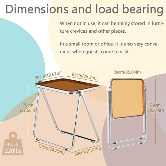 Clear Acrylic Folding TV Tray Table No Assembly Portable Side Desk, Lightweight Compact Computer Table for Small Space Home Office Dorm RV Apartment (Tawny)