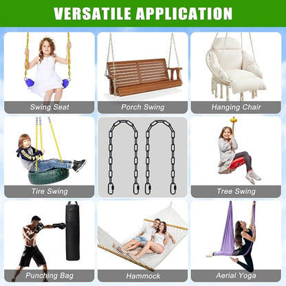 BeneLabel 2Pcs 60" (5ft) Heavy Duty Hanging Chain with Hooks 1000 LBs Capacity Swing Chain Porch Swing Chains Black Coated Chains for Hammock, Swingset, Hanging Chair, Swings Chair, Heavy Bags