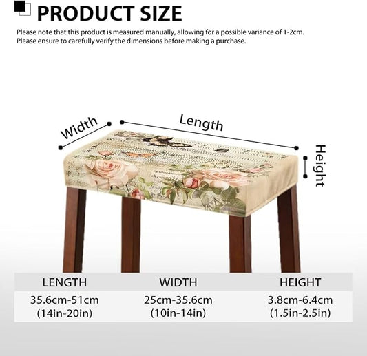 Retro Rose Butterfly Bar Stool Seat Covers Rectangle Stool Covers 2pcs Bench Covers Slipcover Rectangle Stretch Counter Height Bar Stools Slipcovers Counter Stool Covers Saddle Seat Cover